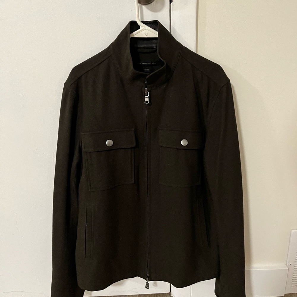 •JOHN VARVATOS• Luxe Wool Full Zip Jacket Leather
Trim Medium